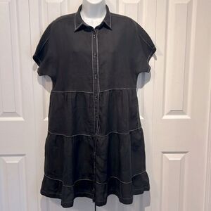 Cynthia Rowley Black Linen Short Sleeve Boho Dress Size S (fits oversized)